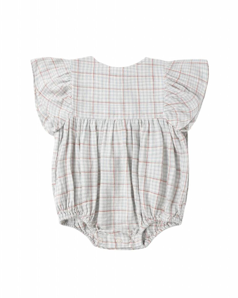NEW RYLEE + CRU girl's kalea romper in light blue plaid